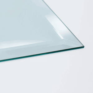 Close up of a bevelled edge mirror showing a 25mm decorative bevel