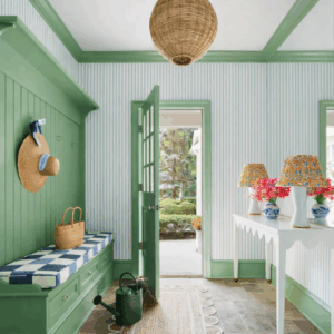 Wall mirror used in a boot room to reflect light and increase the sense of space