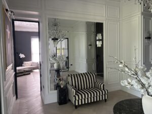 Decorative feature mirror panels in an elegant interior